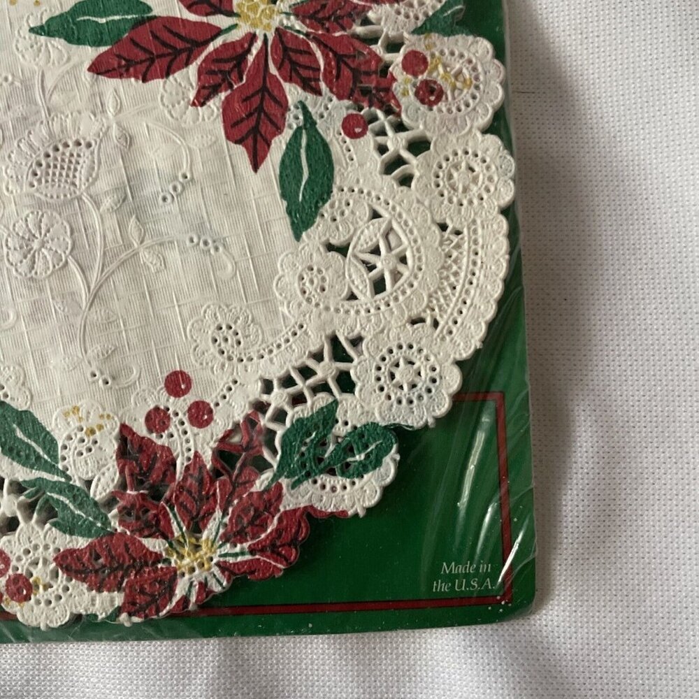 Royal Lace Poinsettia Lace Paper Doilies 18 Count 6 Inch Diameter White & Red Fo